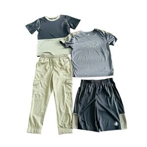 Body Glove Boys 4 piece set Sz  7 Black and Green Shirt Pants Shorts